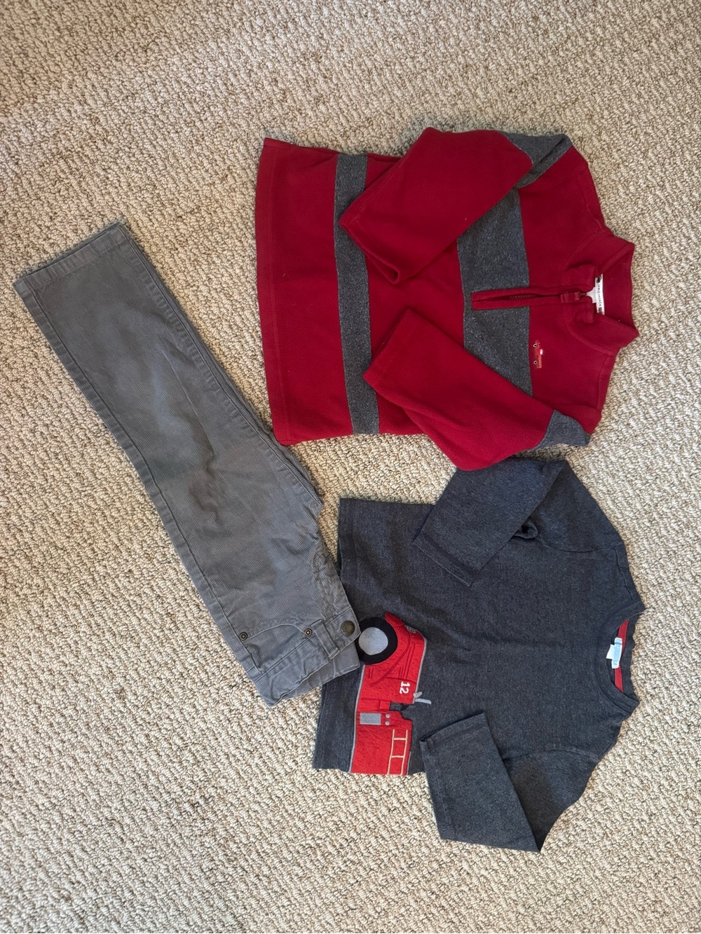 Janie and Jack 4t Firetruck Red and Gray Sweater Set with Gray Corduroys